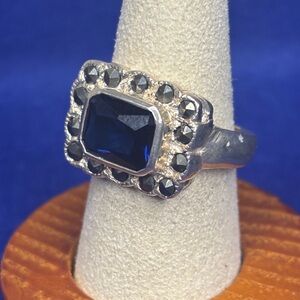 Silver Ring Blue Gemstone Marcasite Details